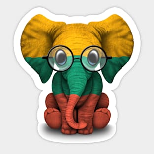 Baby Elephant with Glasses and Lithuanian Flag Sticker